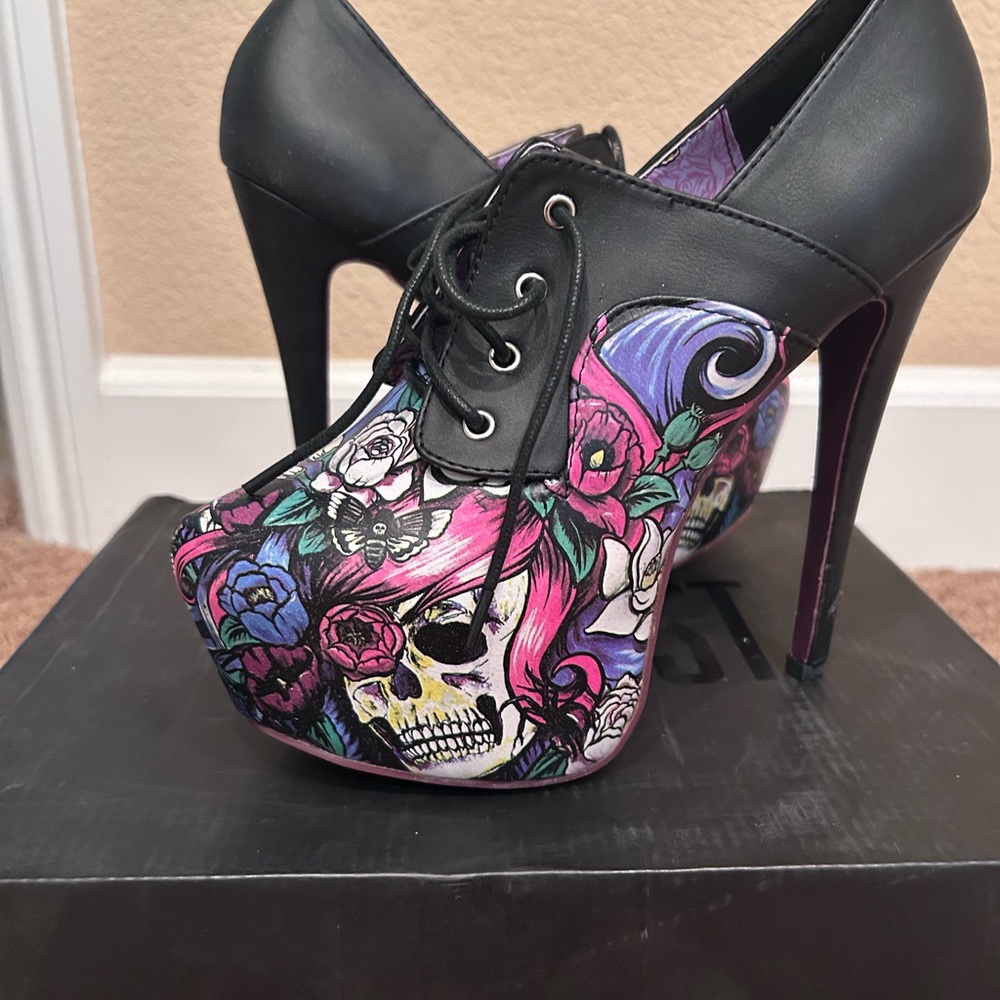 Iron Fist Black and Multicolor Skull Heels